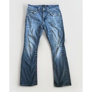 Buckle Black Men’s Jeans 32x28 Fit No 3 Bootcut Short Distressed Blue Denim Y2K